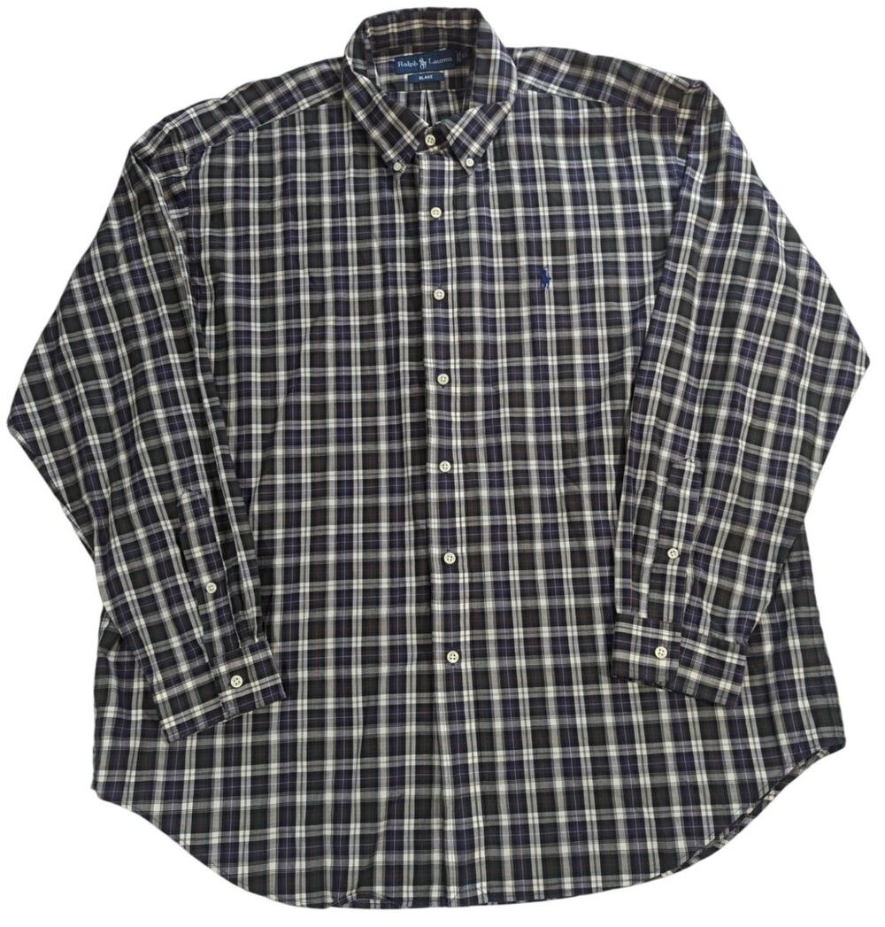 Ralph Lauren Blake Shirt XL Plaid Button Down Long Sleeve Cotton Made Hong Kong